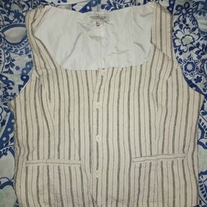 RACHEL Rachel Roy Cream and Black Striped Button-Down Shirt